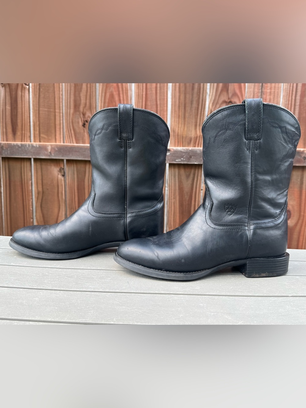 Ariat Heritage Roper Black Leather Western Boots Men’s 10EE Wide - Picture 6 of 16
